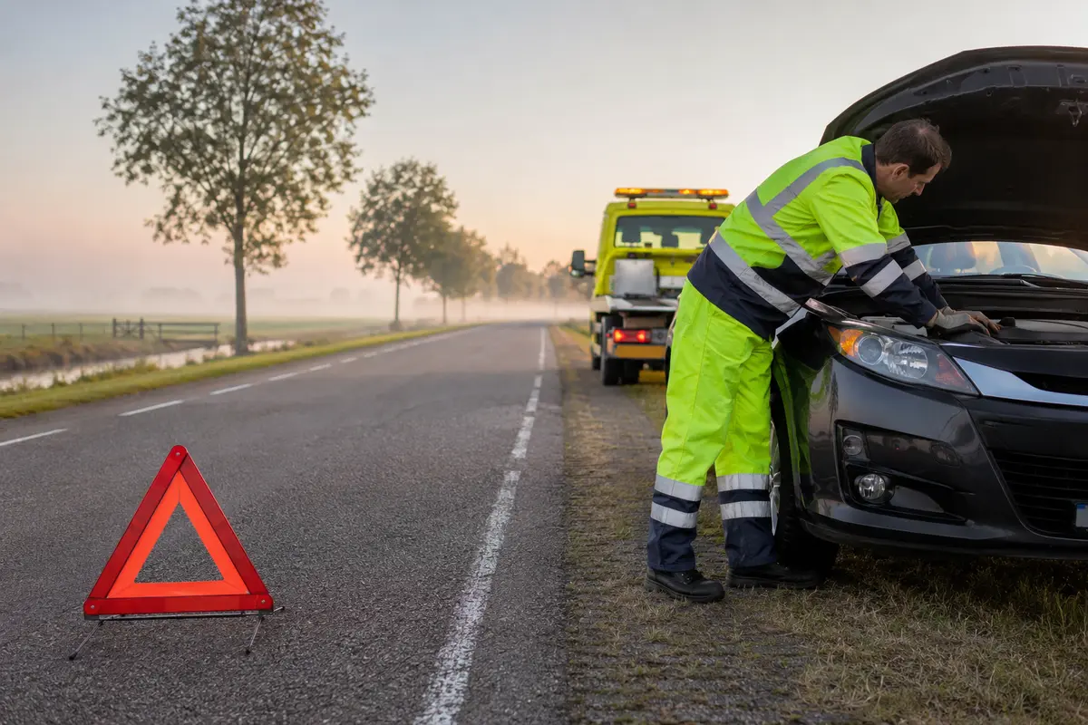 Pechhulp controleert een auto langs de weg
